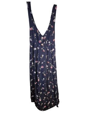 Express Vintage 90s Y2K Floral Maxi Dress A-Line Tank Dress Pleated Navy Sz M